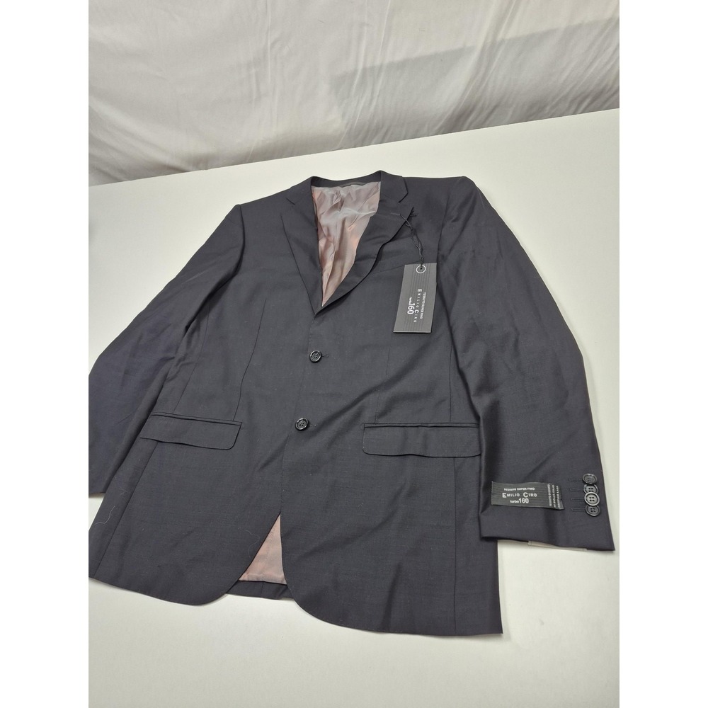 Emilio Ciro Suit Jacket Mens 40R Navy Blue Wool Turbo 160 Superfine Zegna NWT